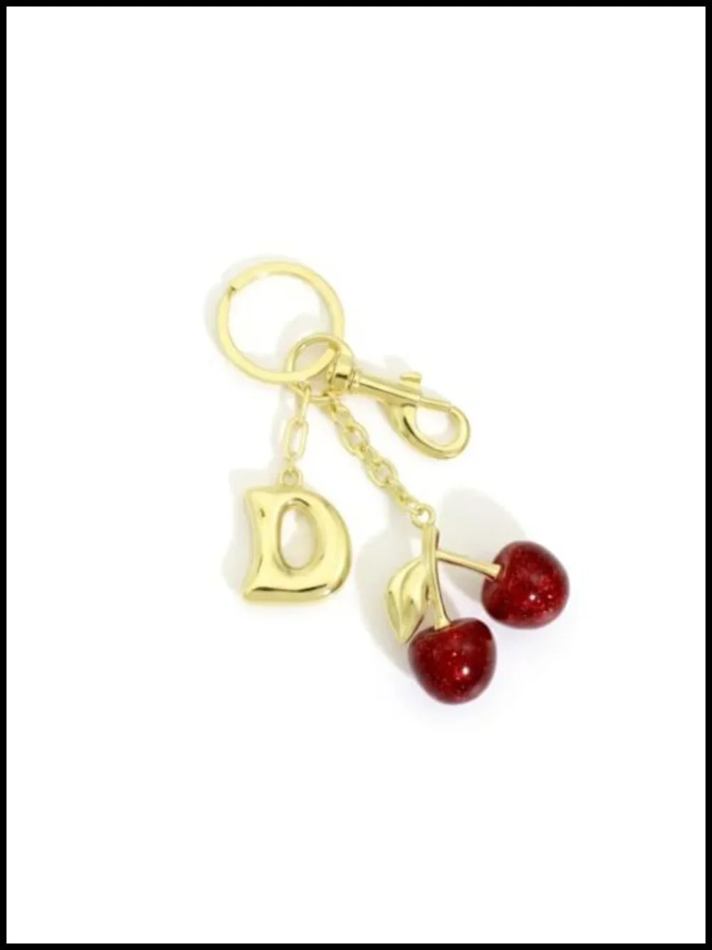 Gold Letter Bubble Initial Keychain Cute Cherry Bag Charm Purse Charm